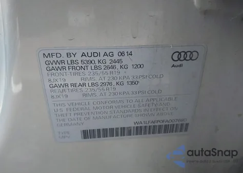 2015 Audi Q5 2.0T Premium z USA, uszkodzony, nr VIN WA1LFAFP0FA007680